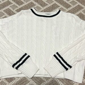 Jessica Simpson White with Black Stripe Crewneck Sweater
